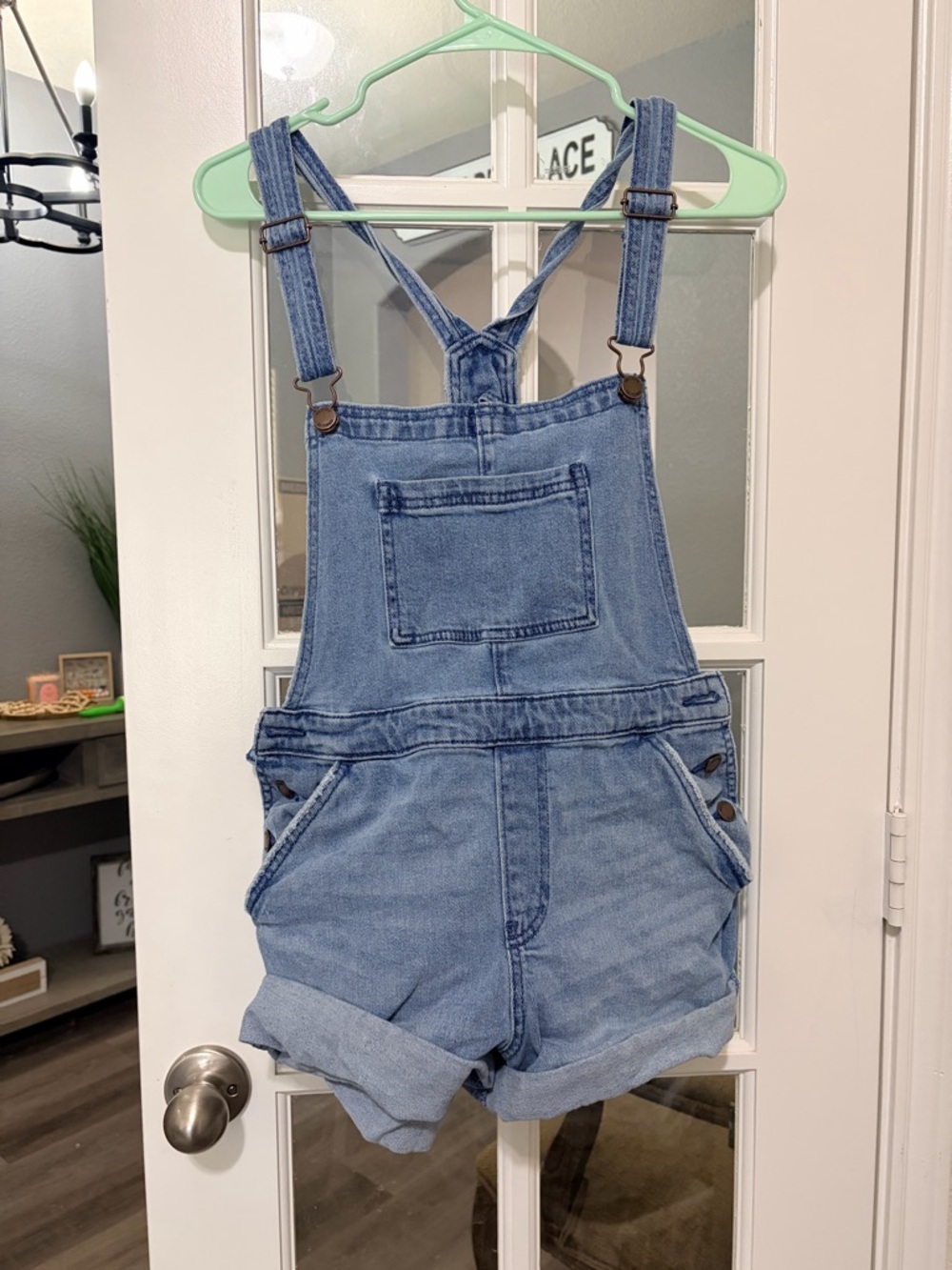 Hollister Light Blue Denim Short Overalls